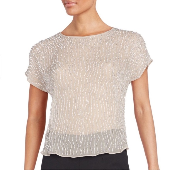 NWT* PARKER Hazel Silk Sequin Top Champagne Grey XS - Picture 2 of 10